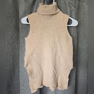 Ganni Sleeveless Turtleneck Sweater Ivory Size S Side Slits Merino Wool